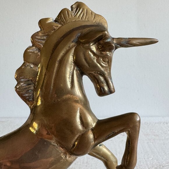Vintage Brass Unicorn Standing on Stone Base - Picture 10 of 10